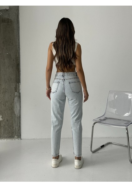 Kadın Ön Asimetri Mom Jeans Pantolon fırsatları