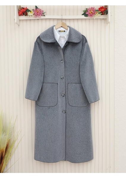 Alpaco Boydan Düğmeli Cepli Kaban -Füme -Collectıon