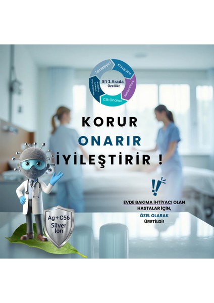 1 Aylık Hasta Bakım Seti – (Vücut Kesesi, 2x Mendil, 4x Saç Bonesi, 50 ml Dezenfektan