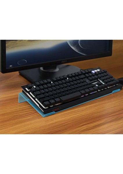 Klavye Standı Sehpası Klavye Yükseltici Pleksiglass 3 mm Şeffaf Açık Mavi Özel Renk..