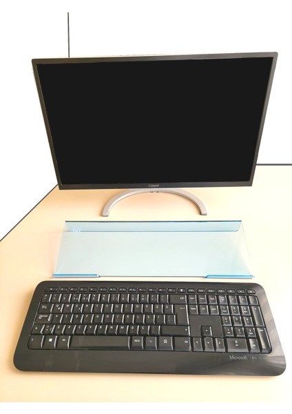 Klavye Standı Sehpası Klavye Yükseltici Pleksiglass 3 mm Şeffaf Açık Mavi Özel Renk.. modelleri