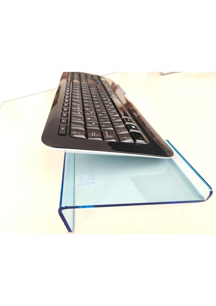 Klavye Standı Sehpası Klavye Yükseltici Pleksiglass 3 mm Şeffaf Açık Mavi Özel Renk.. indirimleri
