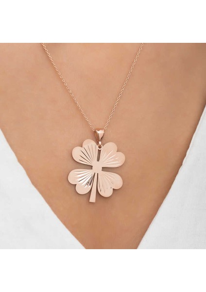 925 Ayar Gümüş Dört Yaprak Rose Yonca Kadın Gümüş Kolye T5549 (800800) modelleri