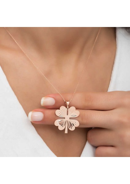 925 Ayar Gümüş Dört Yaprak Rose Yonca Kadın Gümüş Kolye T5549 (800800) fırsatları