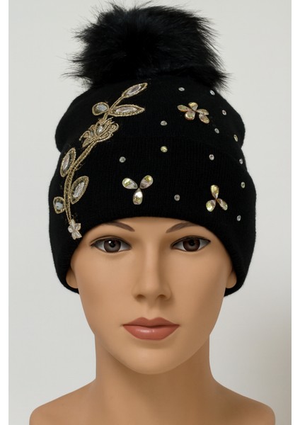 Kadın Örgü Taşlı Ponponlu Bere Standart fiyatları