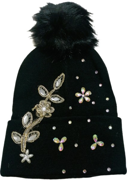 Kadın Örgü Taşlı Ponponlu Bere Standart modelleri