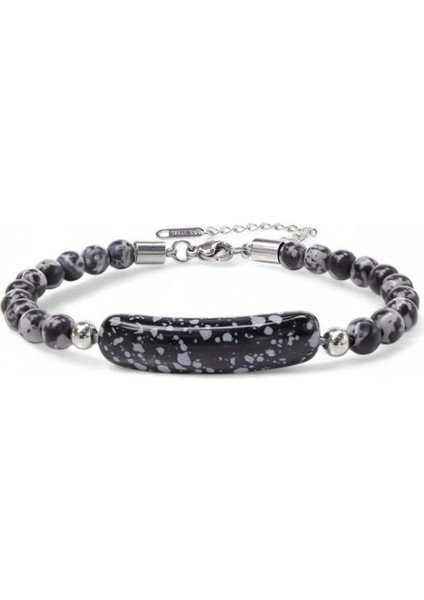Snowy Obsidian Doğaltaş Çelik Halat ve Çelik Klipsli Bileklik 9592B19D2