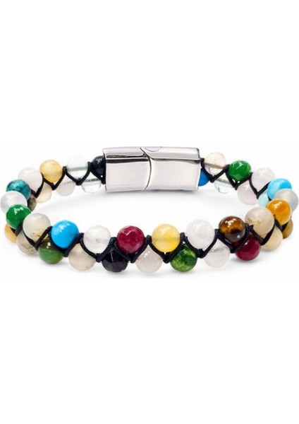 Manyetik Kilitli Karışık Akik Çakra Bileklik 9592B11D6