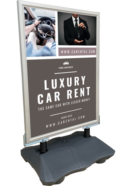 B1(70X100) Gri Tekerlekli Yaylı Kaldırım Panosu Reklam ve Poster Panosu Dış Mekan Panosu