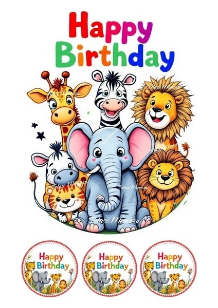 Safari Pasta Süsü - Pasta Resmi ve Baskısı - Safari Hayvanları Yenilebilir Kağıt Baskı 7