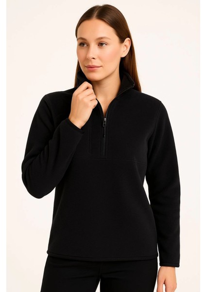 Polar Kazak – Dik Yaka, Yarım Fermuarlı, Fermuarlı Göğüs Cepli, Siyah Biyeli, Kışlık Rahat Regular Fit Günlük Model - Siyah modelleri