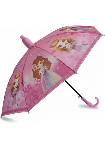 Katlanabilen Koruma Kılıflı Bardaklı Düdüklü 70 Cm! Pembe Prenses Kız Çocuk Şemsiyesi fiyatları