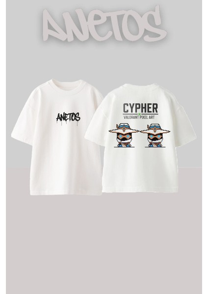 Cypher Tasarım Sırt Baskılı Pamuk Beyaz Oversize T-Shirt