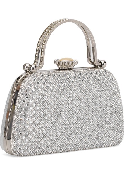 25KC1289 Kadın Taşlı Kutu Abiye Çanta Gümüş fiyatları