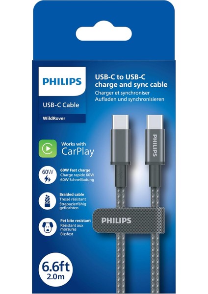 DLC5060C/00 60W Usb-C To Usb-C Şarj Kablosu 2 M, Siyah