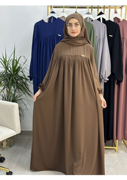 Ferace & Abaya Sufle Esarp ve Üsten Robalı Kemerli Elbise Takım .hac ve Umre Için Uygundur Kahve fiyatları