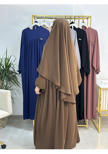 Ferace & Abaya Sufle Esarp ve Üsten Robalı Kemerli Elbise Takım .hac ve Umre Için Uygundur Kahve indirimleri