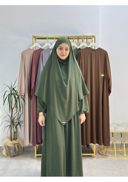 Ferace & Abaya Sufle Takım ,yandan Robalı Elbise .hac ve Umre Için Uygundur Yeşil Renk