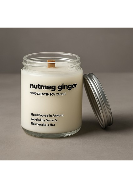 : Nutmeg Ginger : Cam Kavanozda Kokulu %100 Soya Mum (Zencefil, Hindistan Cevizi, Sandal, Sedir Ağacı)