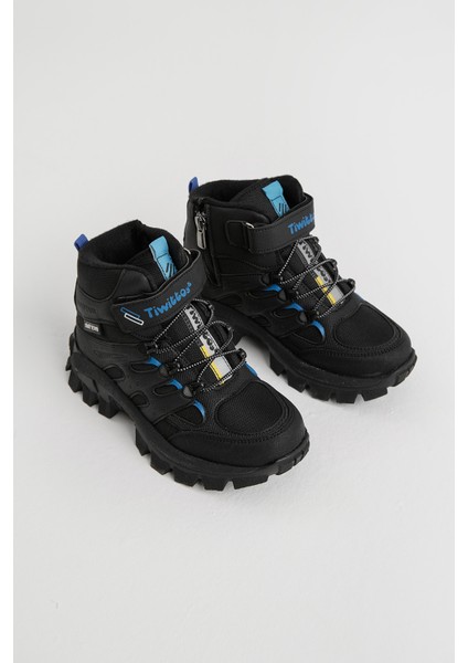 Çocuk Unisex Siyah Sax Kalın Kauçuk Taban Lastik Bağcıklı Cırtlı Outdoor Trekking Bot fiyatları