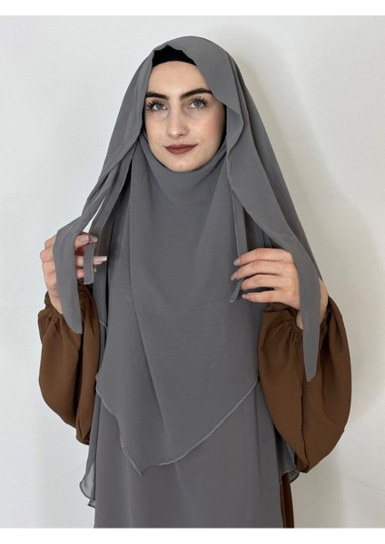 Üç Katlı Hazır Peçeli Sufle Khimar Şifon Esarp 4 Ipli