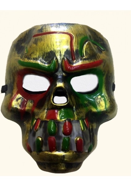Kırmızı Kanlı Dişli Dracula Kafatası Maskesi Altın Renk (5324) fiyatları