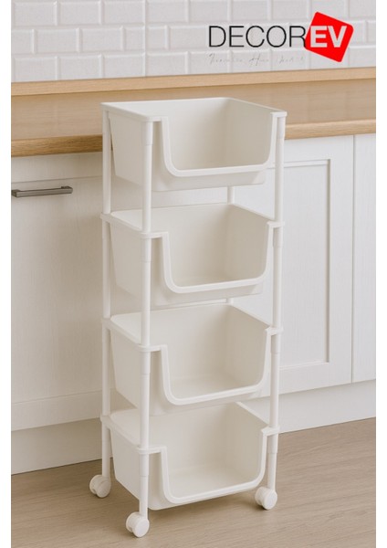 4 Katlı Tekerlekli Plastik Organizer Raf – Çok Amaçlı Mutfak, Banyo ve Ofis Düzenleyici (Beyaz) DC-6823 modelleri