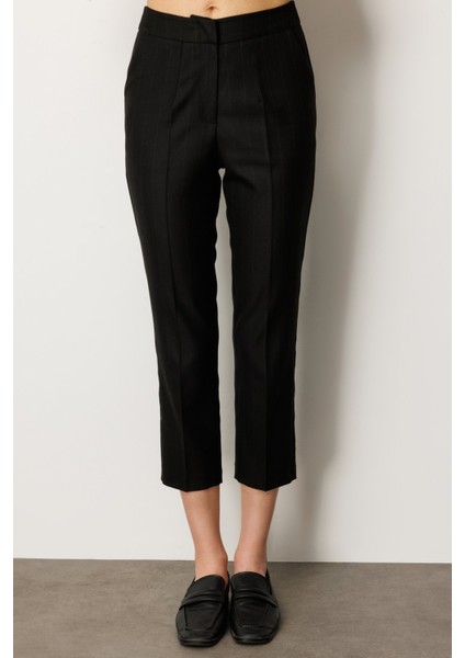 Kadın Düz Kesim Çizgili Pantolon 5125 Siyah modelleri