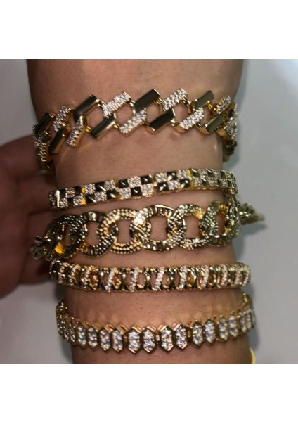 Zirkon Taşlı Gold Link Bileklik modelleri