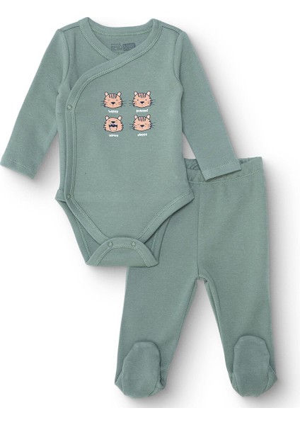 Erkek Bebek Yenidoğan Zıbın Body-Patikli Alt Interlok Zarf Yaka Uzun Kol Patikli Paça