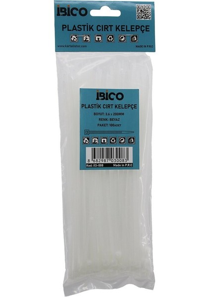 BEYAZ 3.6X200MM PLASTİK CIRT KELEPÇE 100PCS (5264)