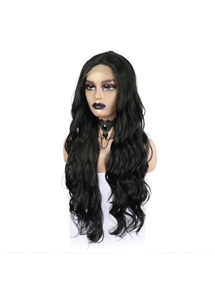 Siyah Uzun Dalgalı Fiber Sentetik Tül Peruk fırsatları