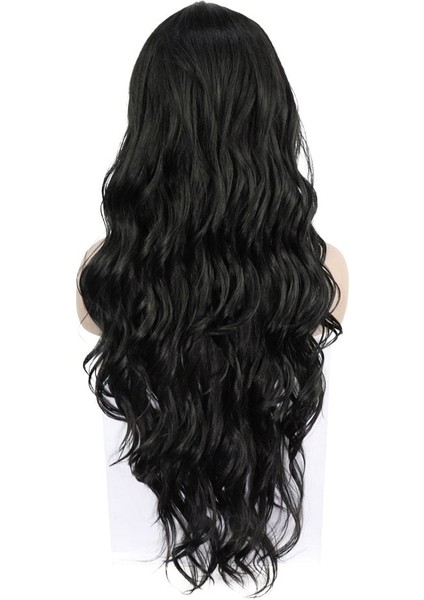 Siyah Uzun Dalgalı Fiber Sentetik Tül Peruk indirimleri