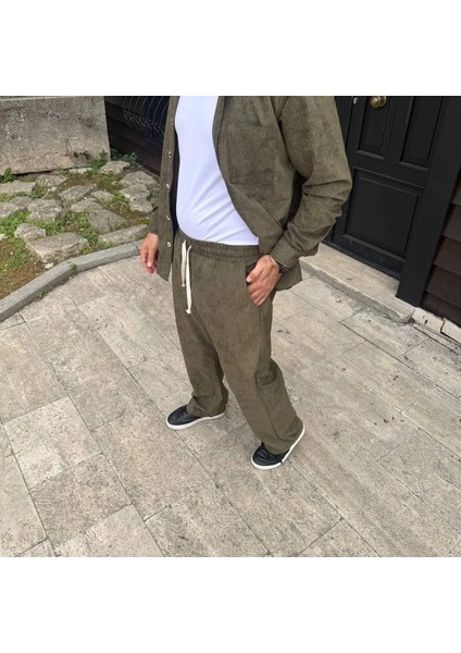 Erkek Fitilli Kadife Cepli Buggy Pantolon Oversize Rahat Kalıp - Haki fırsatları
