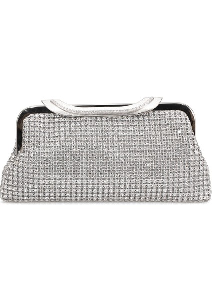 25KC1284 Kadın Taşlı Abiye Çanta Gümüş