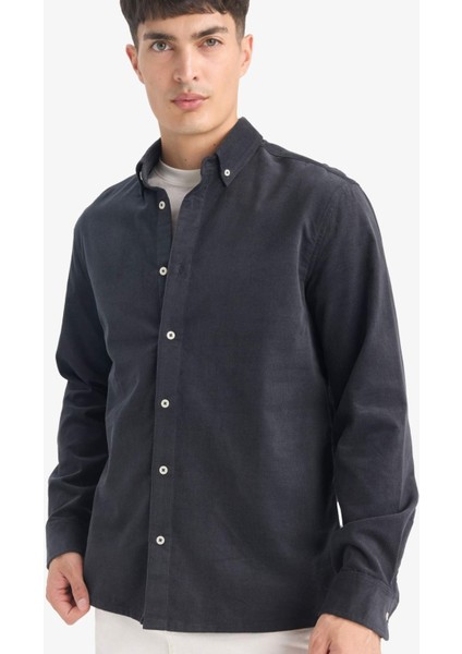 Regular Fit Polo Yaka Fitilli Kadife Uzun Kollu Gömlek E9024AX25WN