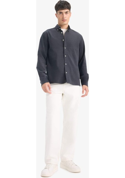 Regular Fit Polo Yaka Fitilli Kadife Uzun Kollu Gömlek E9024AX25WN fiyatları