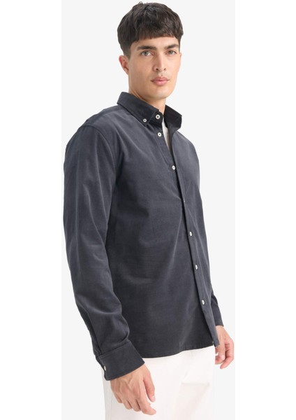 Regular Fit Polo Yaka Fitilli Kadife Uzun Kollu Gömlek E9024AX25WN modelleri