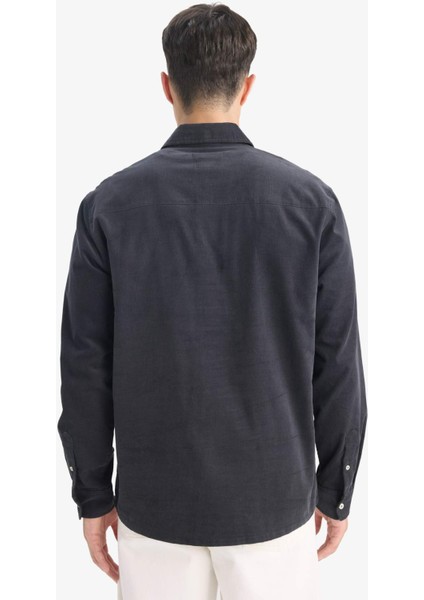 Regular Fit Polo Yaka Fitilli Kadife Uzun Kollu Gömlek E9024AX25WN fırsatları