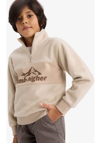 Erkek Çocuk Yarım Fermuarlı Baskılı Polar Sweatshirt G4944A825AU