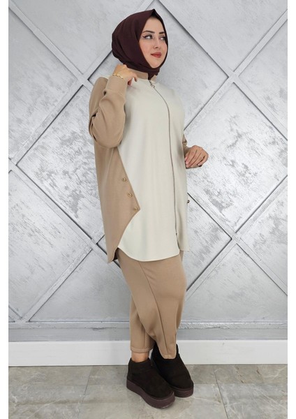 Kadın Fermuarlı Düğme Detaylı Tesettür Takım