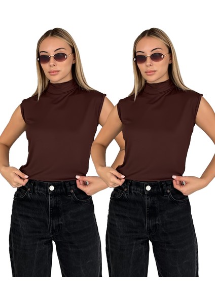 Kadın Sıfır Kol Boğazlı Body 2'li Set