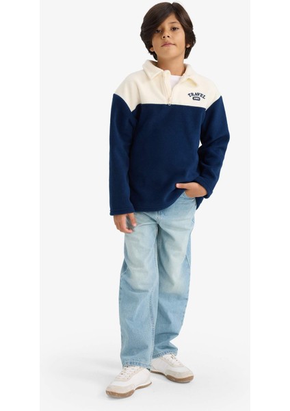 Erkek Çocuk Oversize Geniş Kalıp Polo Yaka Yarım Fermuarlı Baskılı Polar Sweatshirt G3301A825WN fiyatları