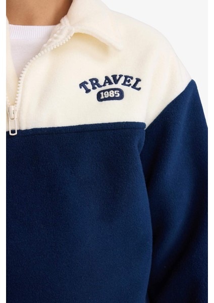 Erkek Çocuk Oversize Geniş Kalıp Polo Yaka Yarım Fermuarlı Baskılı Polar Sweatshirt G3301A825WN fırsatları