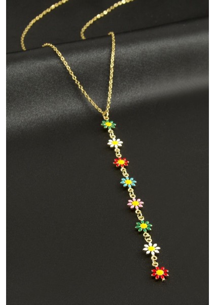 Papatya Mineli Çelik Y Kolye