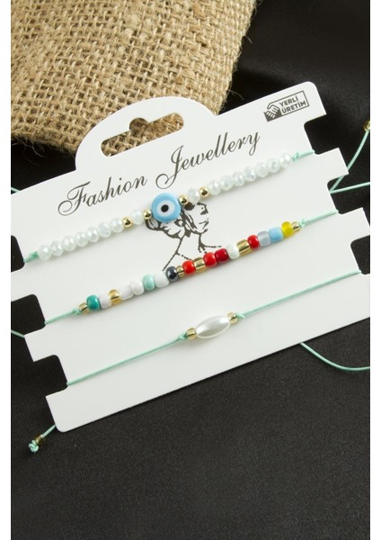 3 Adet Nazar Kristal Kum Boncuk Bileklik