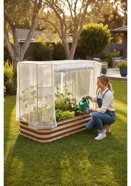 Seralı Modüler Yükseltilmiş Bahçe Yatağı Yükseltilmiş Sebze Yatağı No:7 (140X85) Bej