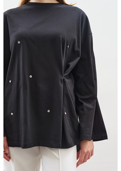 Çıtçıt Ayarlamalı Tshırt Siyah