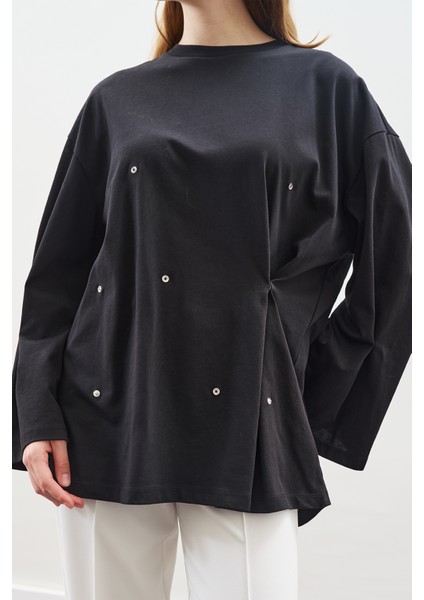 Çıtçıt Ayarlamalı Tshırt Siyah