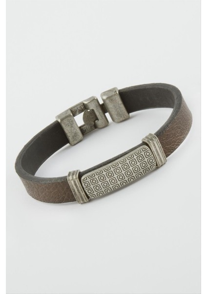 Kare Desenli Suni Deri Bileklik